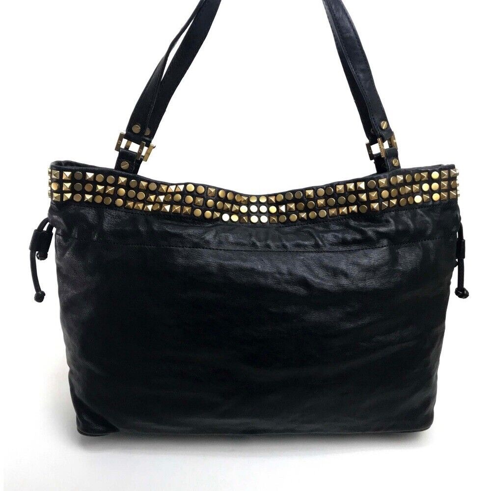 Tory Burch Black Leather Studded Tote Bag